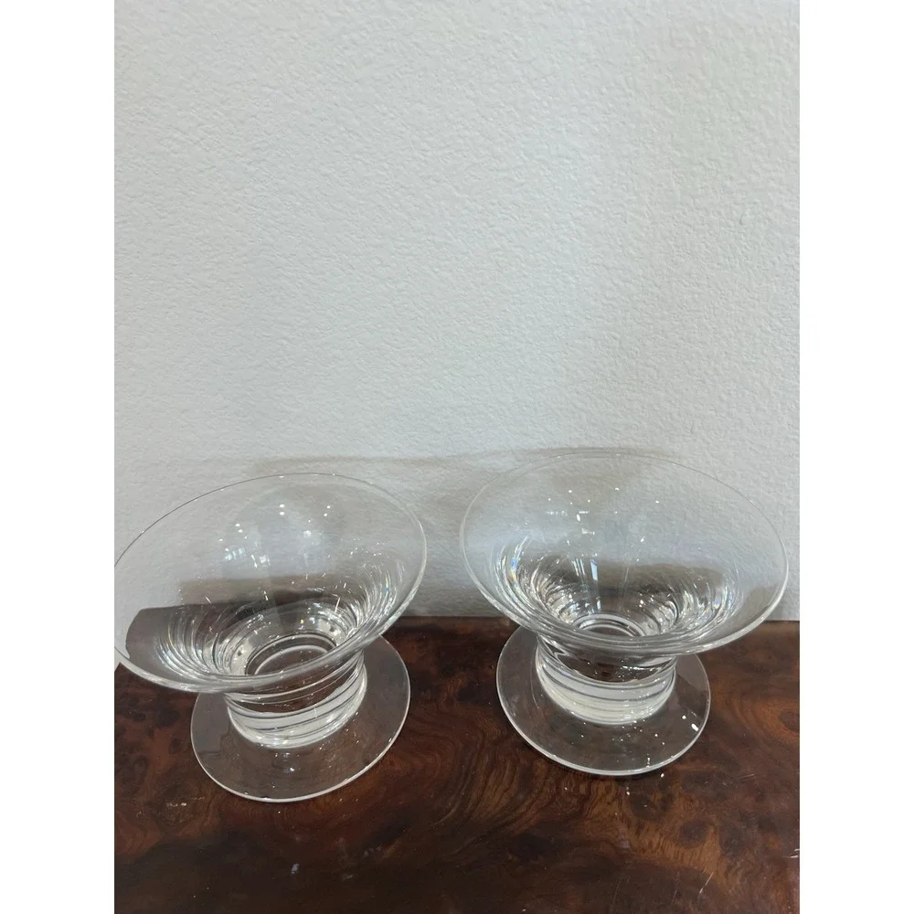 Pair Steuben Signed Crystal Mid Century Modern Fruit Seafood Cocktail Glasses 3